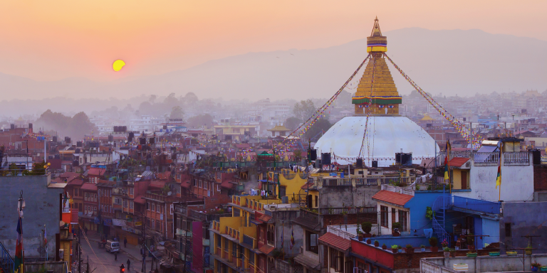 nepal sunset over temple